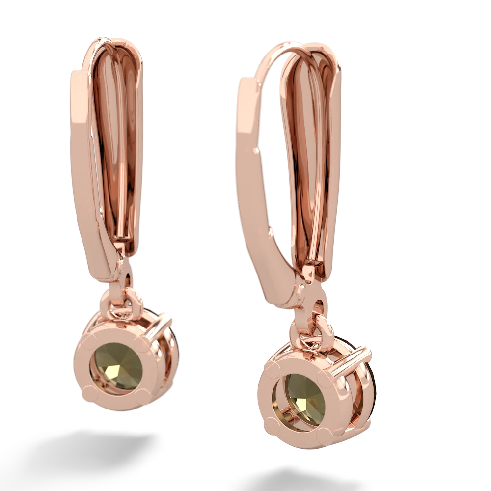 Smoky Quartz 6Mm  Round Lever Back 14K Rose Gold earrings E2786