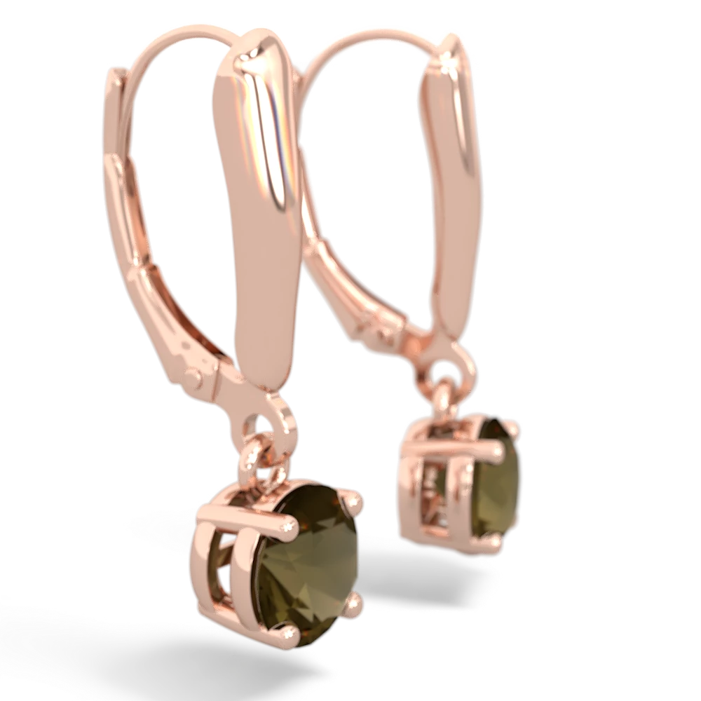 Smoky Quartz 6Mm  Round Lever Back 14K Rose Gold earrings E2786