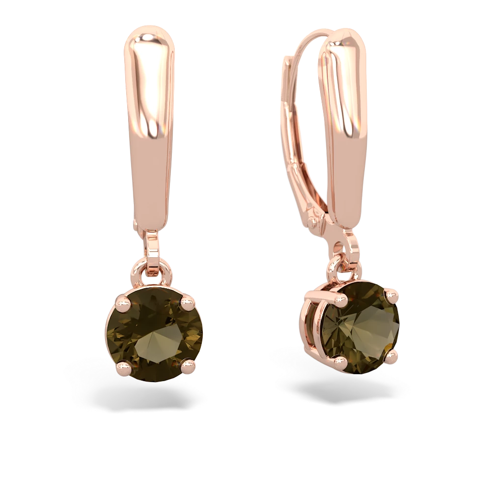 Smoky Quartz 6Mm  Round Lever Back 14K Rose Gold earrings E2786