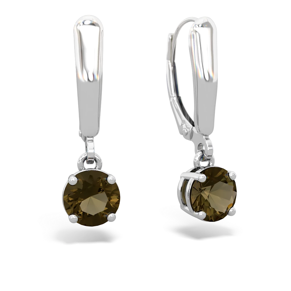 Smoky Quartz 6Mm  Round Lever Back 14K White Gold earrings E2786