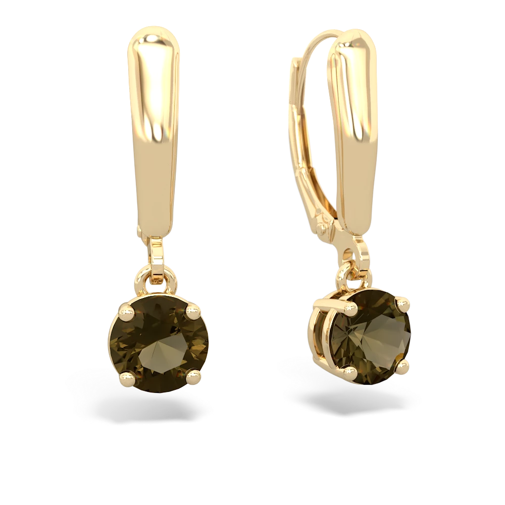 Smoky Quartz 6Mm  Round Lever Back 14K Yellow Gold earrings E2786