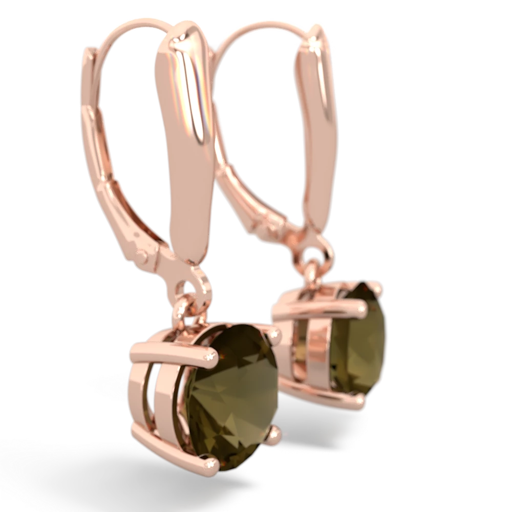 Smoky Quartz 8Mm  Round Lever Back 14K Rose Gold earrings E2788