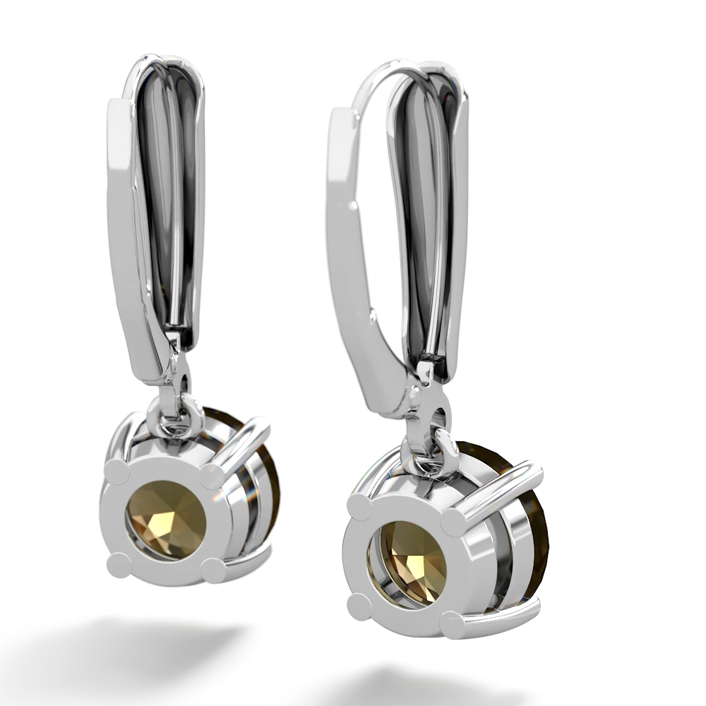 Smoky Quartz 8Mm  Round Lever Back 14K White Gold earrings E2788