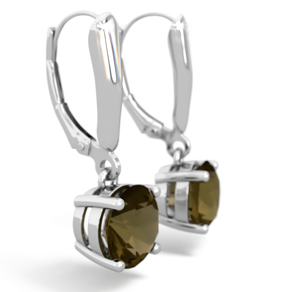 Smoky Quartz 8Mm  Round Lever Back 14K White Gold earrings E2788