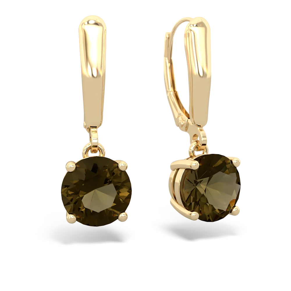 Smoky Quartz 8Mm  Round Lever Back 14K Yellow Gold earrings E2788