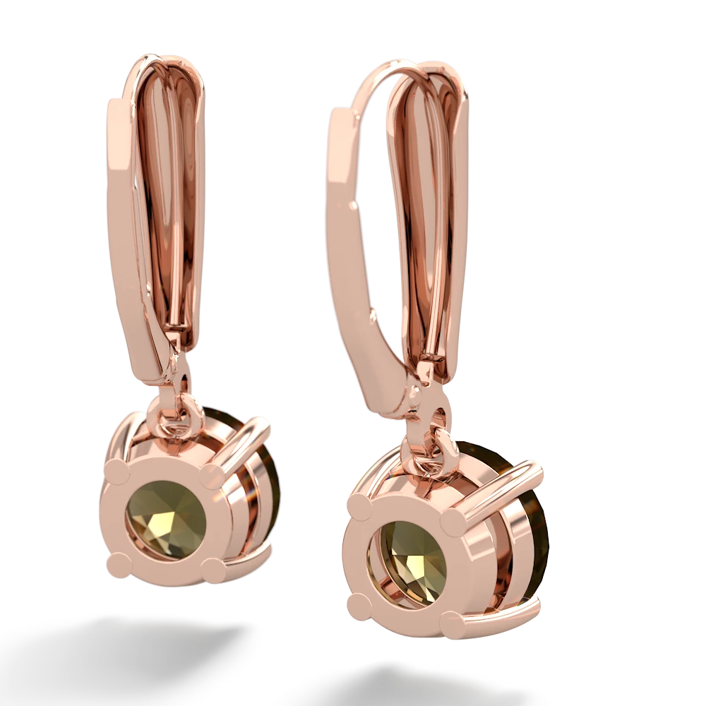 Smoky Quartz 8Mm  Round Lever Back 14K Rose Gold earrings E2788