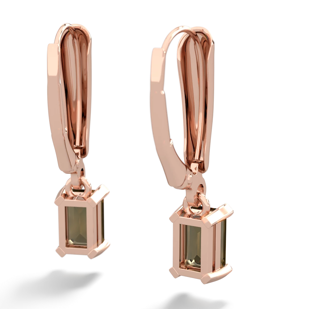 Smoky Quartz 6X4mm Emerald-Cut Lever Back 14K Rose Gold earrings E2855