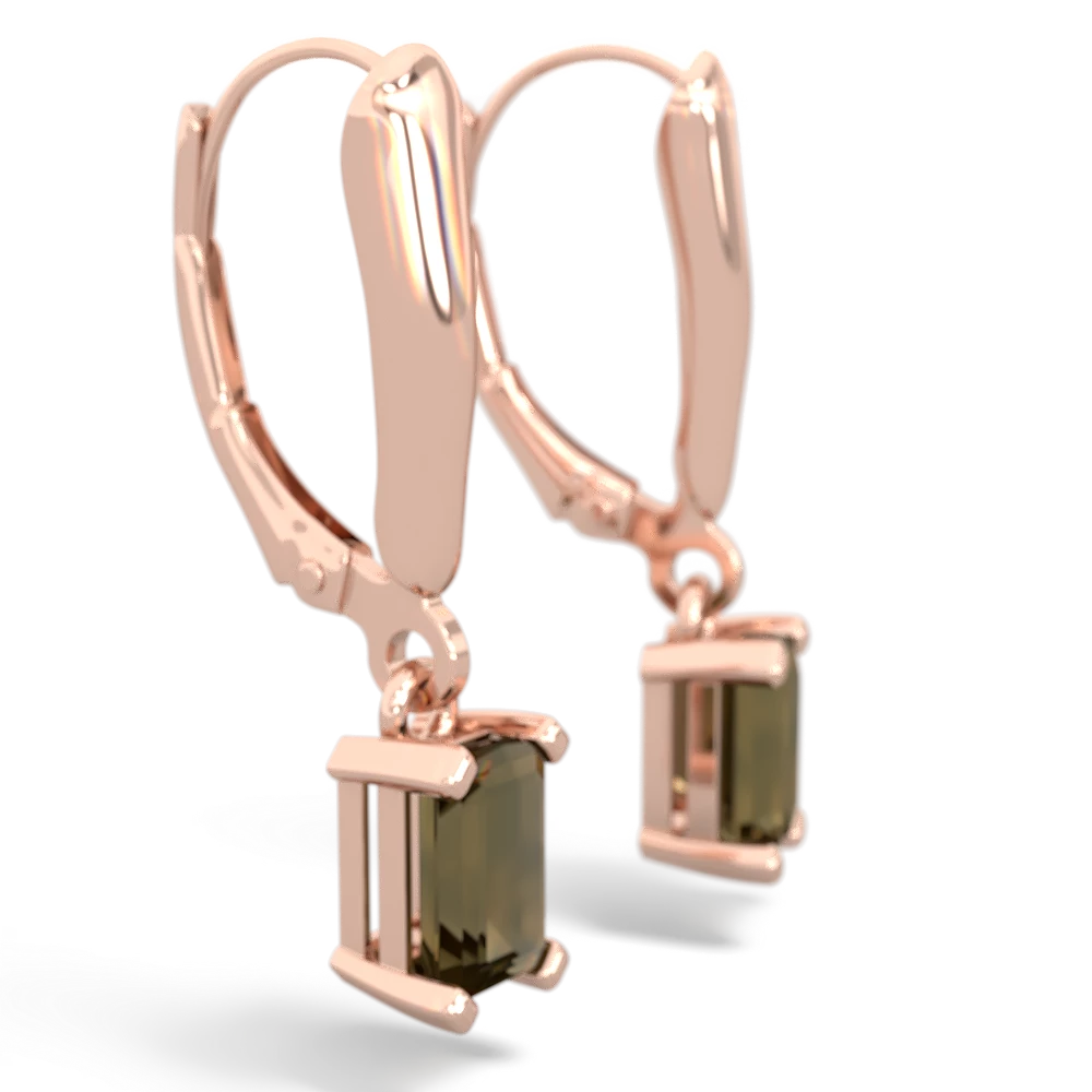 Smoky Quartz 6X4mm Emerald-Cut Lever Back 14K Rose Gold earrings E2855