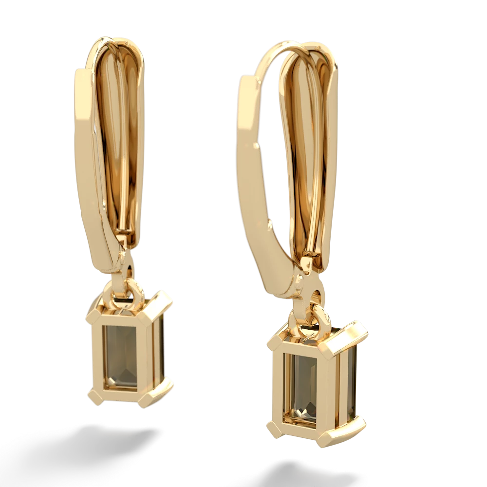 Smoky Quartz 6X4mm Emerald-Cut Lever Back 14K Yellow Gold earrings E2855