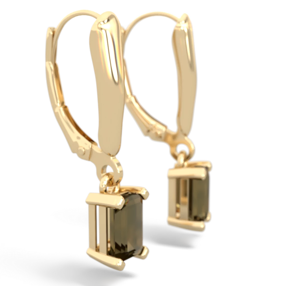 Smoky Quartz 6X4mm Emerald-Cut Lever Back 14K Yellow Gold earrings E2855