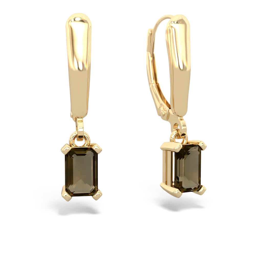 Smoky Quartz 6X4mm Emerald-Cut Lever Back 14K Yellow Gold earrings E2855