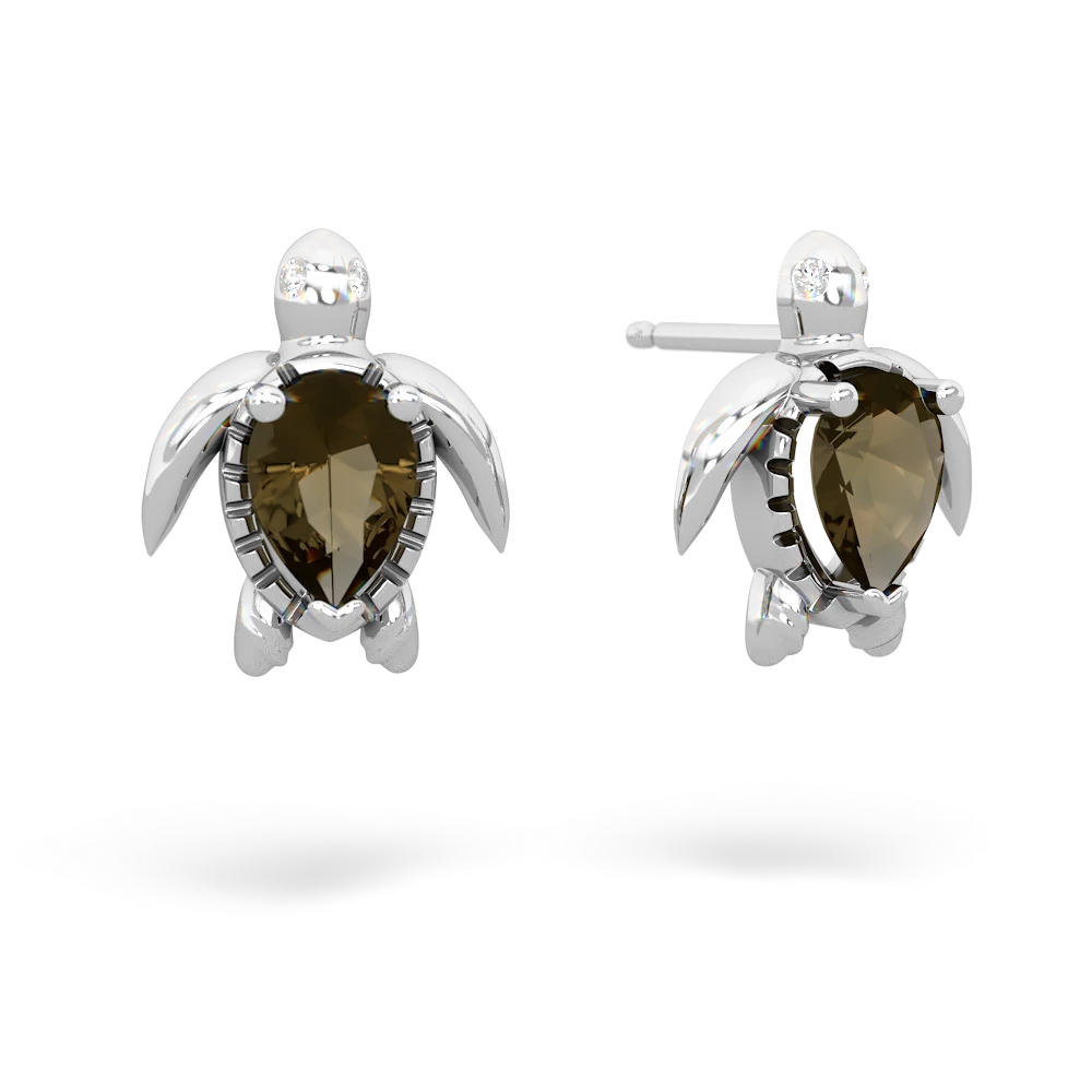 Smoky Quartz Baby Sea Turtle 14K White Gold earrings E5241