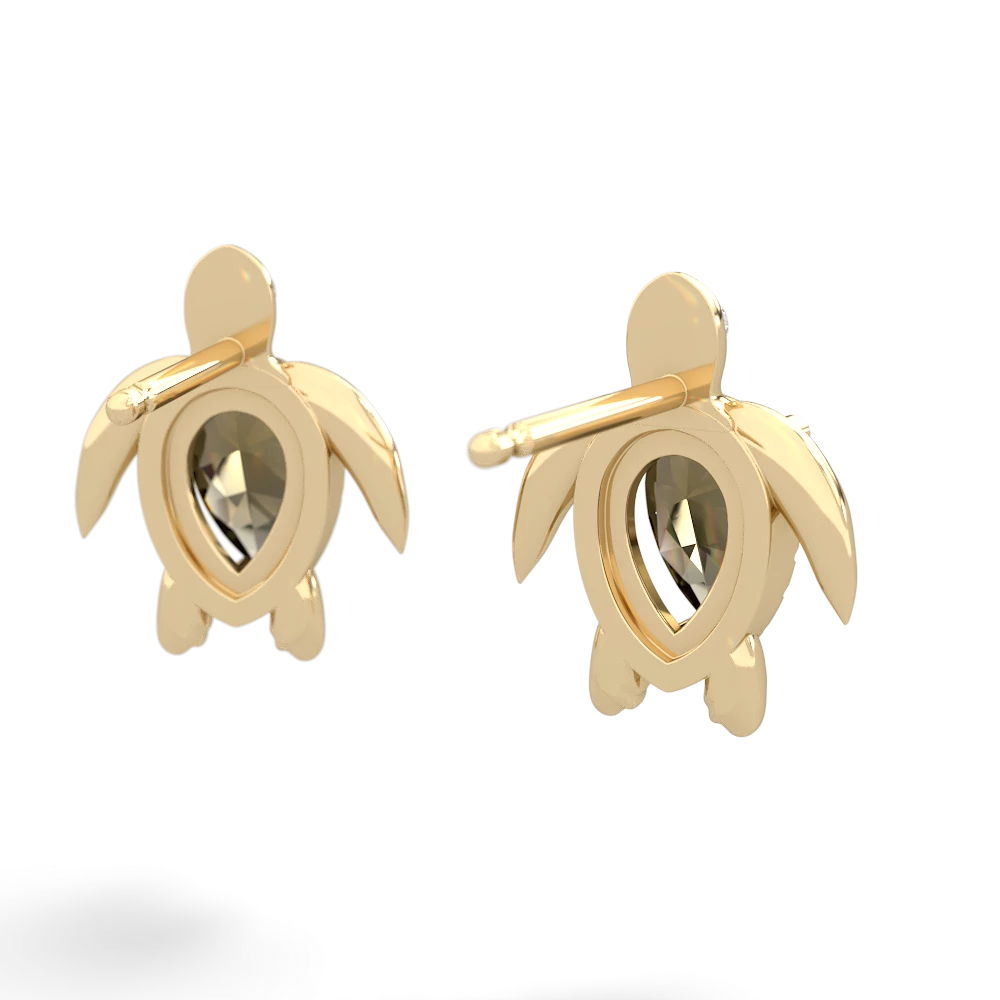 Smoky Quartz Baby Sea Turtle 14K Yellow Gold earrings E5241
