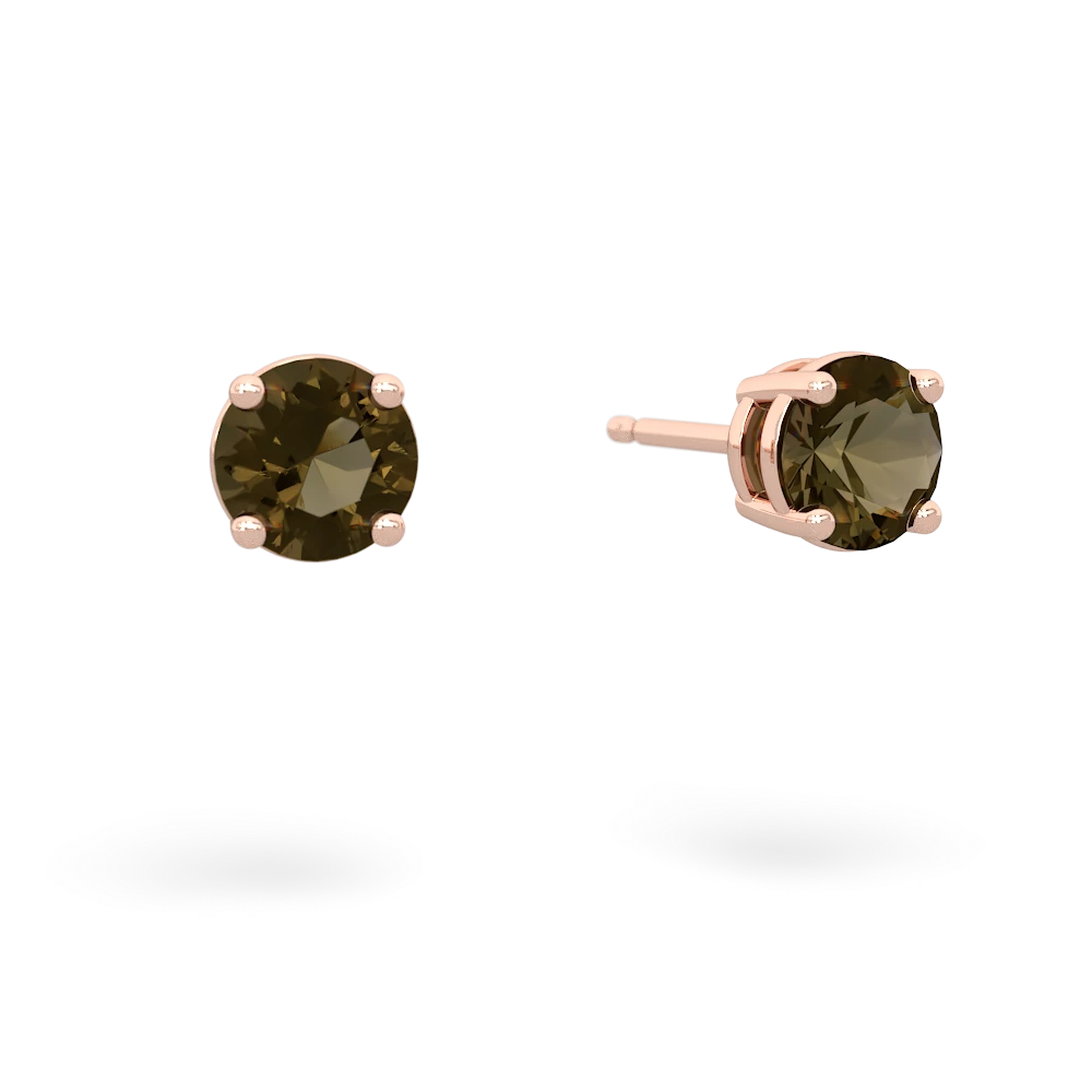 Smoky Quartz 5Mm Round Stud 14K Rose Gold earrings E1785