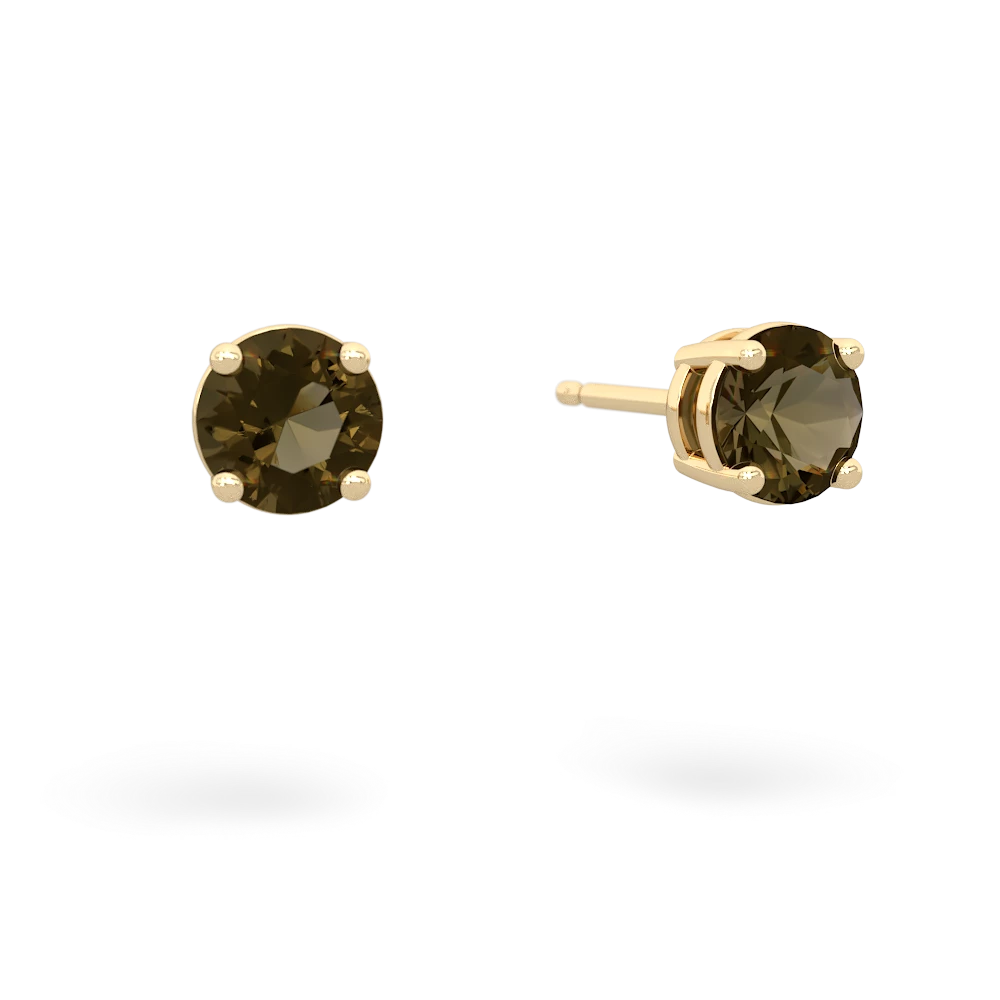 Smoky Quartz 5Mm Round Stud 14K Yellow Gold earrings E1785