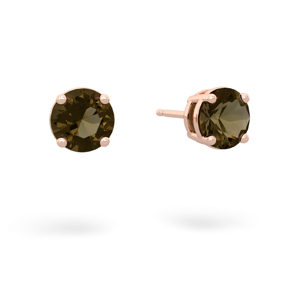 Smoky Quartz 6Mm Round Stud 14K Rose Gold earrings E1786