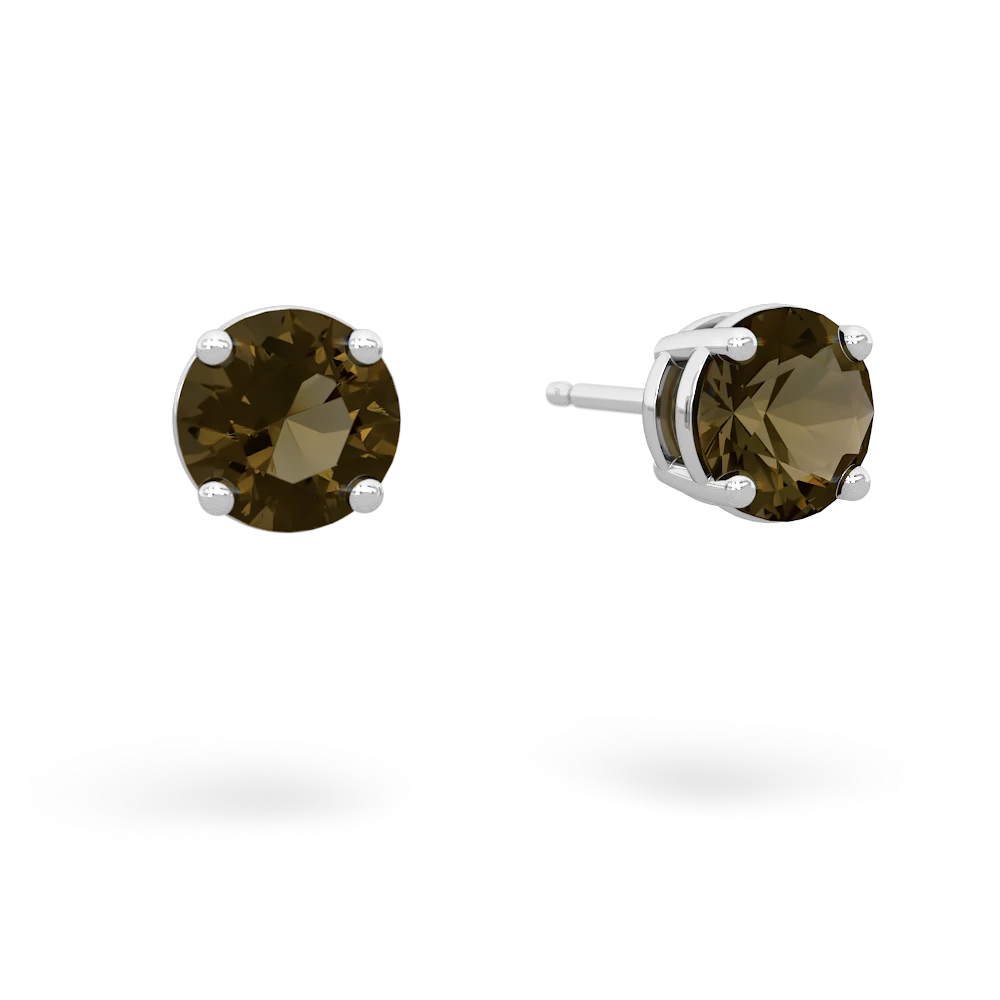 Smoky Quartz 6Mm Round Stud 14K White Gold earrings E1786