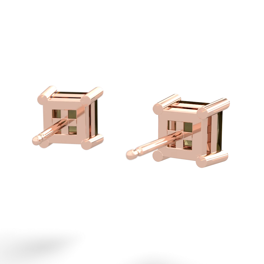 Smoky Quartz 5Mm Princess Cut Stud 14K Rose Gold earrings E1789