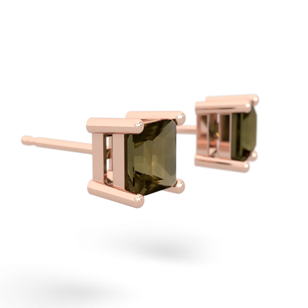 Smoky Quartz 5Mm Princess Cut Stud 14K Rose Gold earrings E1789