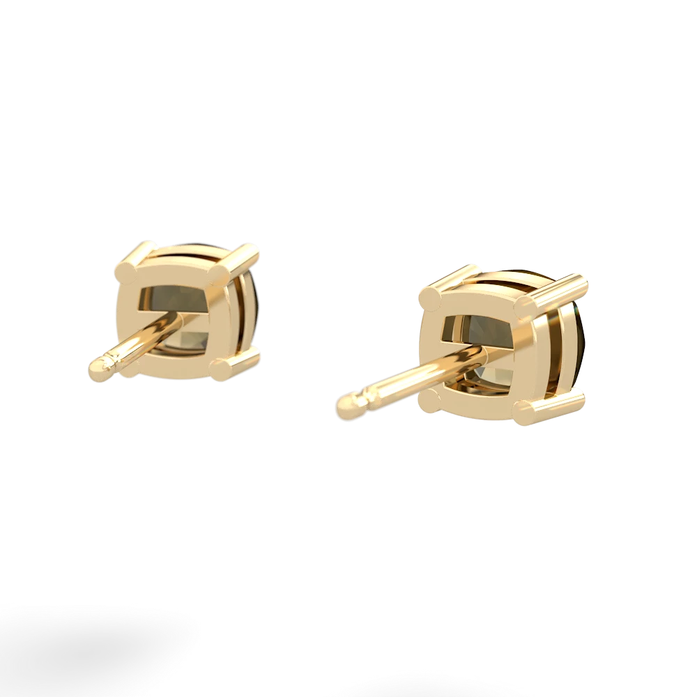 Smoky Quartz 5Mm Checkerboard Cushion Stud 14K Yellow Gold earrings E1795