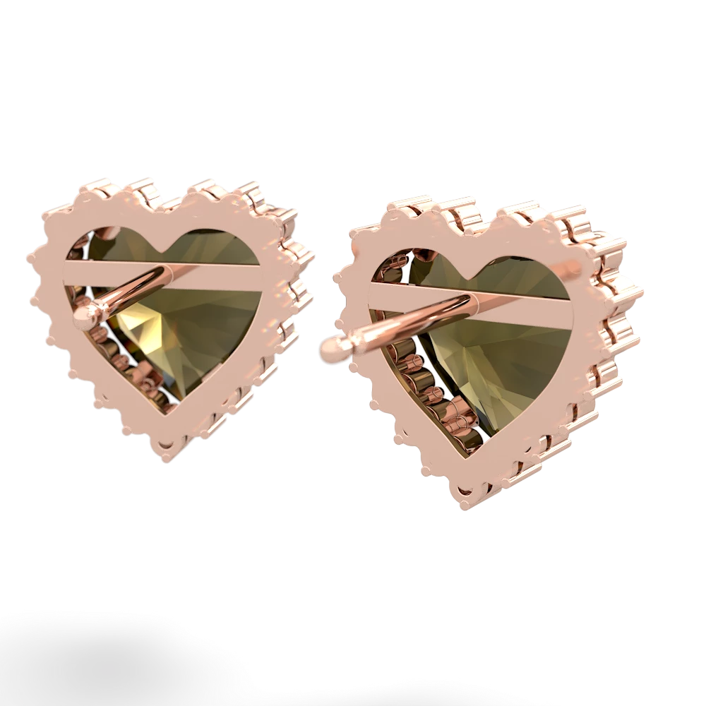 Smoky Quartz Sparkling Halo Heart 14K Rose Gold earrings E0391