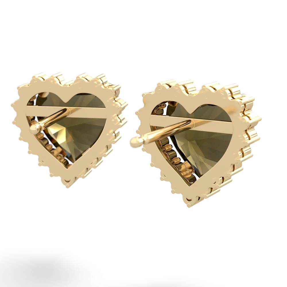 Smoky Quartz Sparkling Halo Heart 14K Yellow Gold earrings E0391