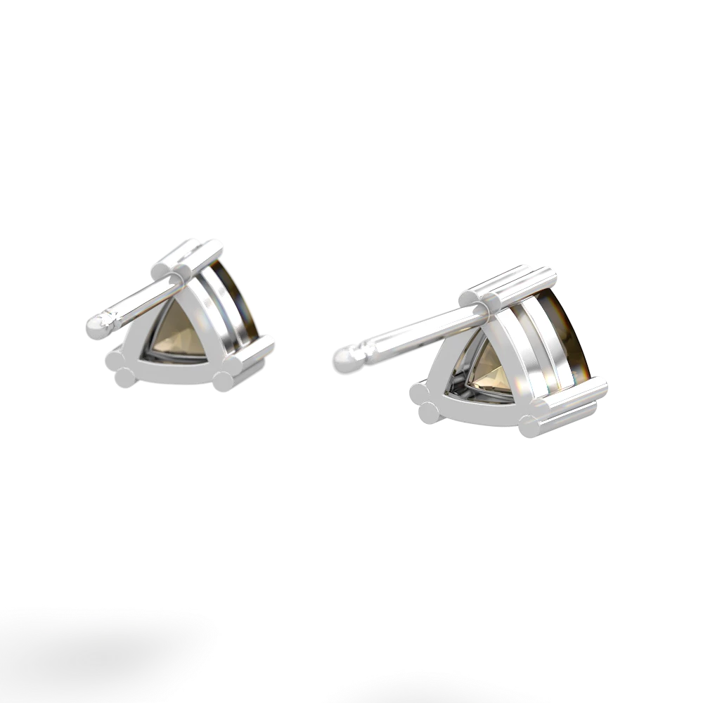 Smoky Quartz 5Mm Trillion Stud 14K White Gold earrings E1858