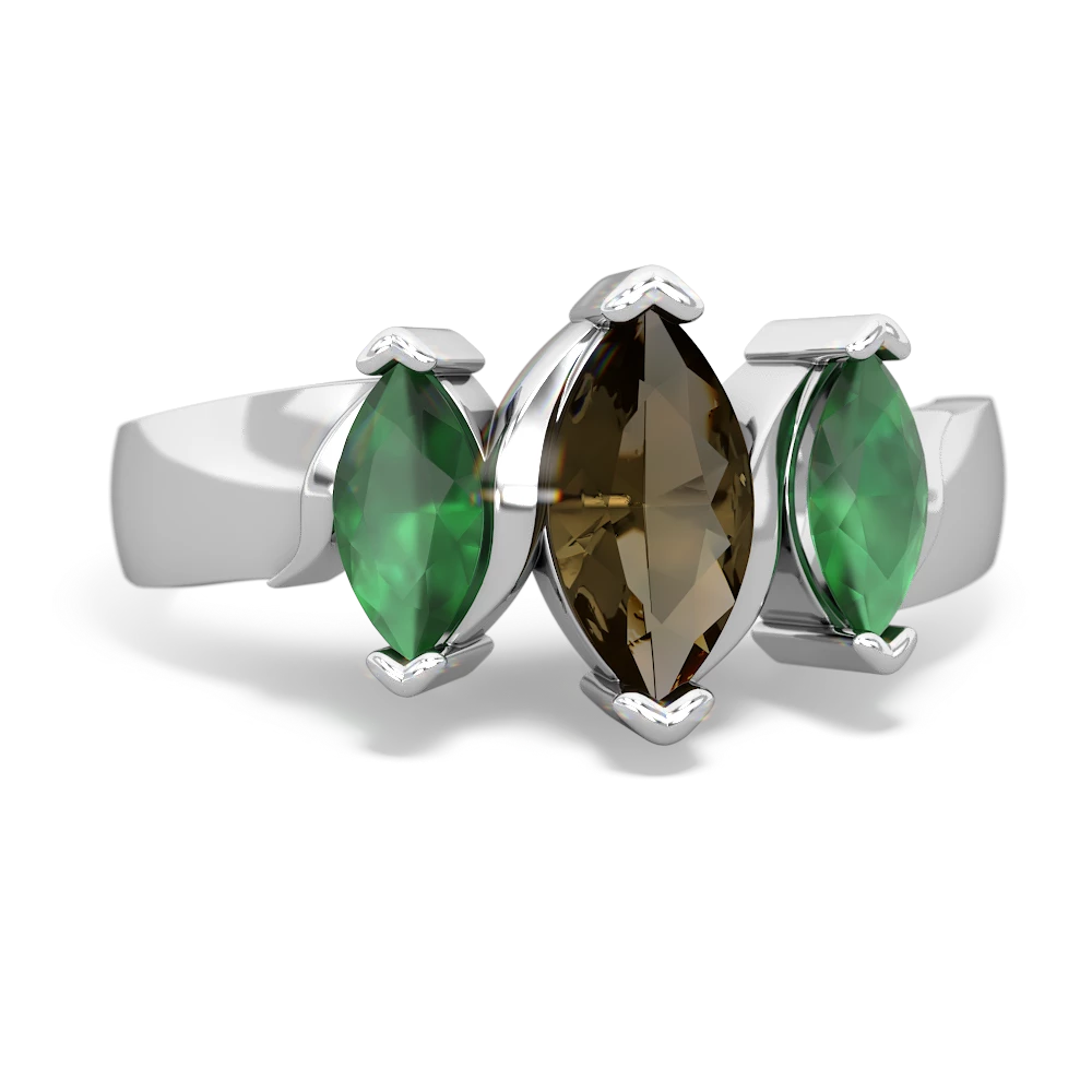 Smoky Quartz Three Peeks 14K White Gold ring R2433