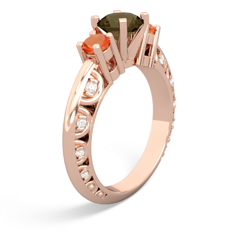 Smoky Quartz Art Deco Eternal Embrace Engagement 14K Rose Gold ring C2003