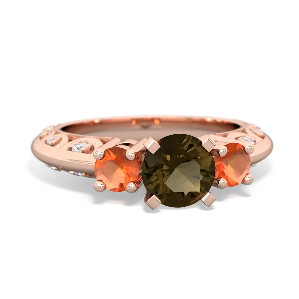 Smoky Quartz Art Deco Eternal Embrace Engagement 14K Rose Gold ring C2003