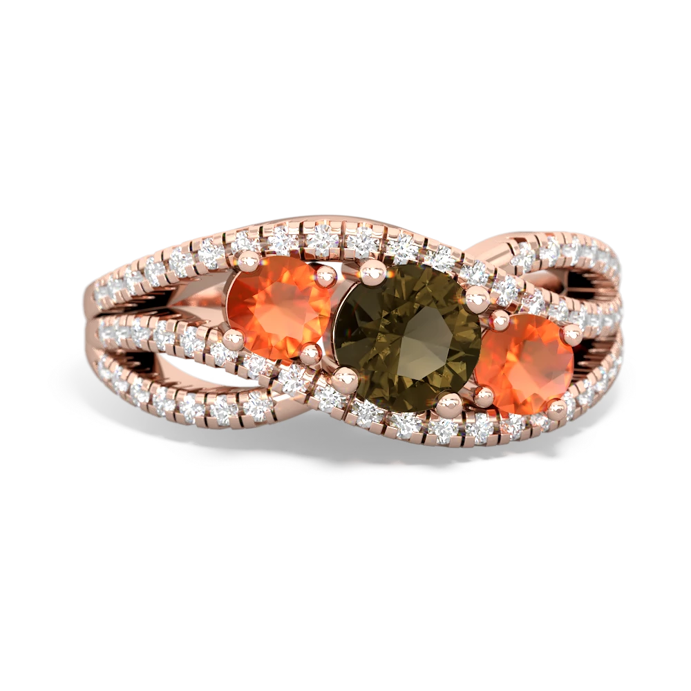 Smoky Quartz Three Stone Aurora 14K Rose Gold ring R3080