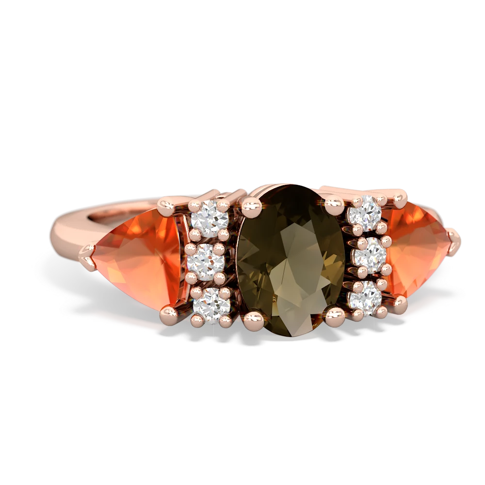 Smoky Quartz Antique Style Three Stone 14K Rose Gold ring R2186