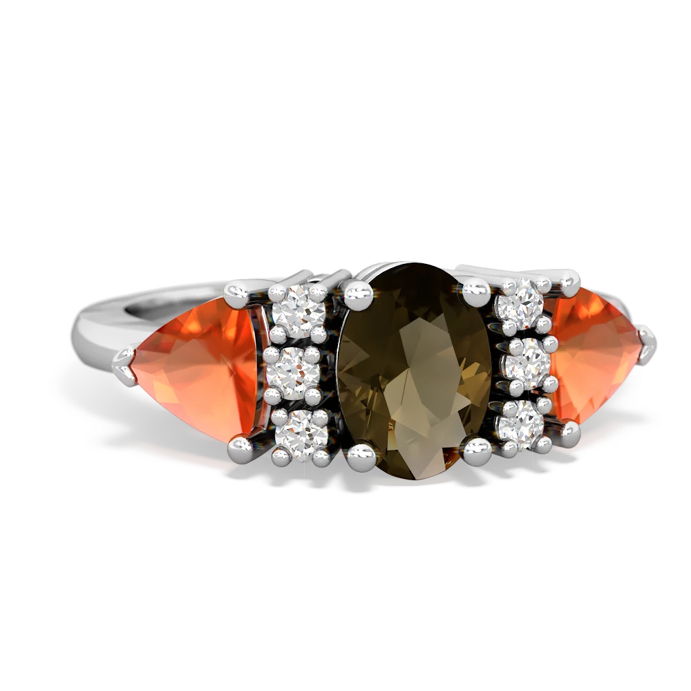 Smoky Quartz Antique Style Three Stone 14K White Gold ring R2186