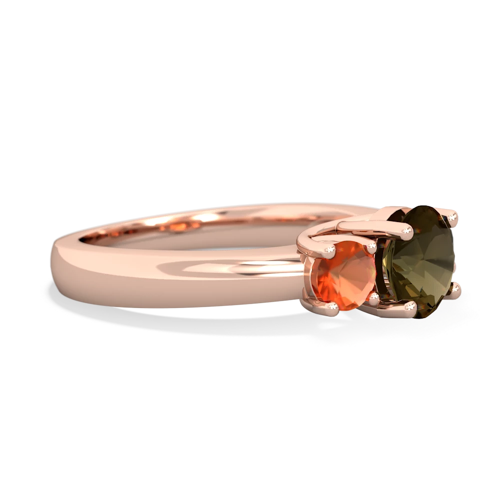 Smoky Quartz Three Stone Round Trellis 14K Rose Gold ring R4018