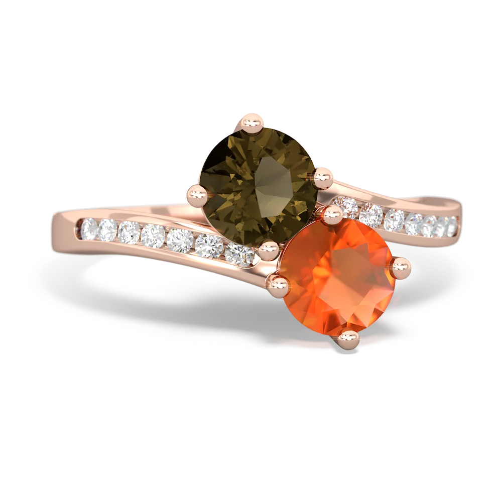 Smoky Quartz Channel Set Two Stone 14K Rose Gold ring R5303