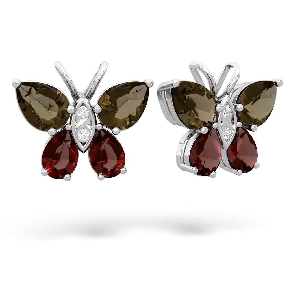 Smoky Quartz Butterfly 14K White Gold earrings E2215