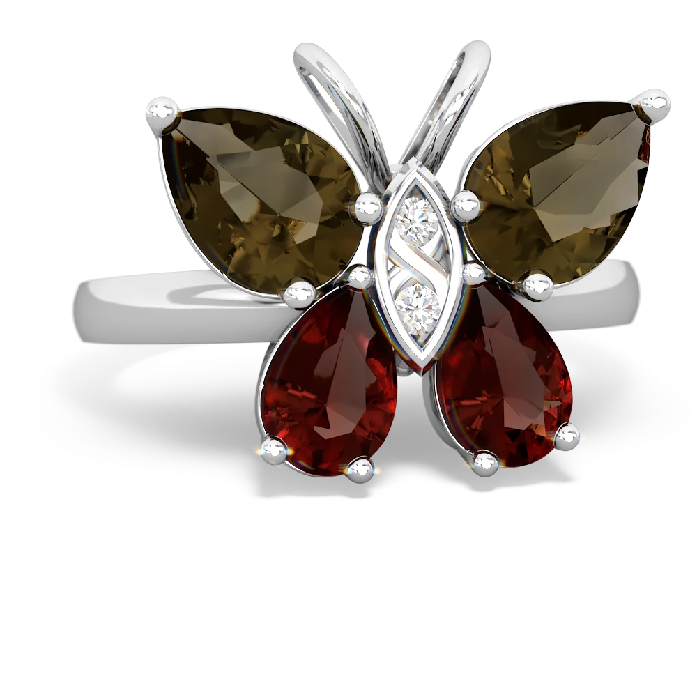 Smoky Quartz Butterfly 14K White Gold ring R2215