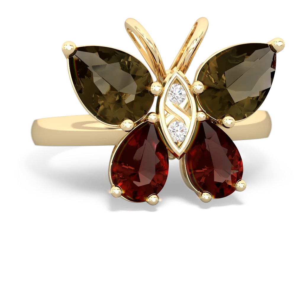 Smoky Quartz Butterfly 14K Yellow Gold ring R2215