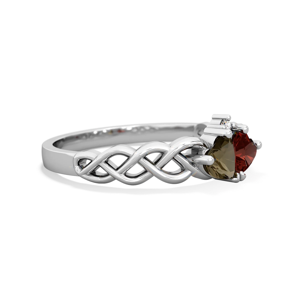 Smoky Quartz Heart To Heart Braid 14K White Gold ring R5870