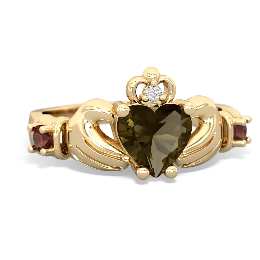 Smoky Quartz Claddagh Keepsake 14K Yellow Gold ring R5245