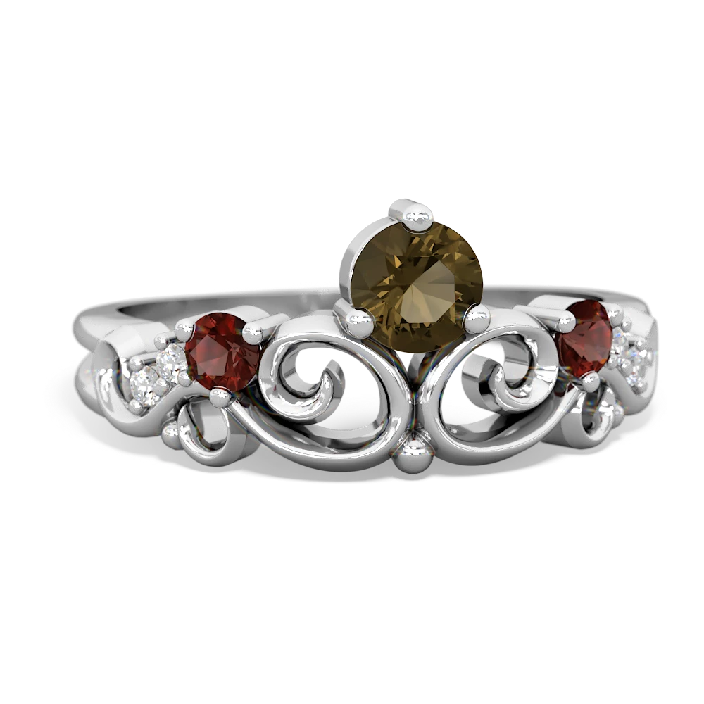 Smoky Quartz Crown Keepsake 14K White Gold ring R5740