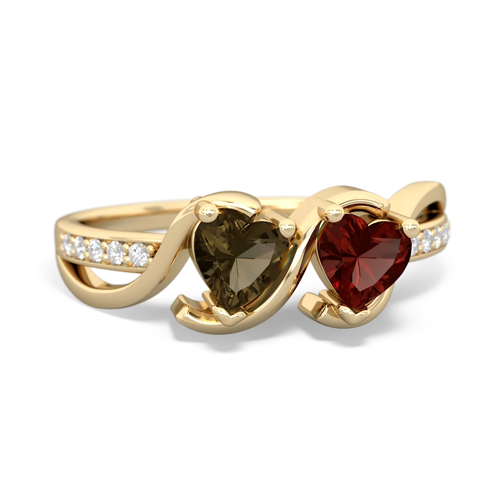 Smoky Quartz Side By Side 14K Yellow Gold ring R3090