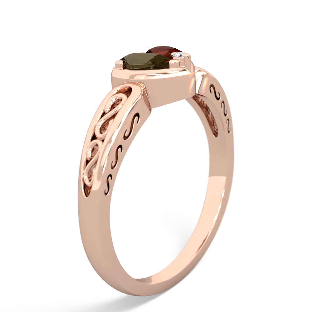 Smoky Quartz Filligree 'One Heart' 14K Rose Gold ring R5070