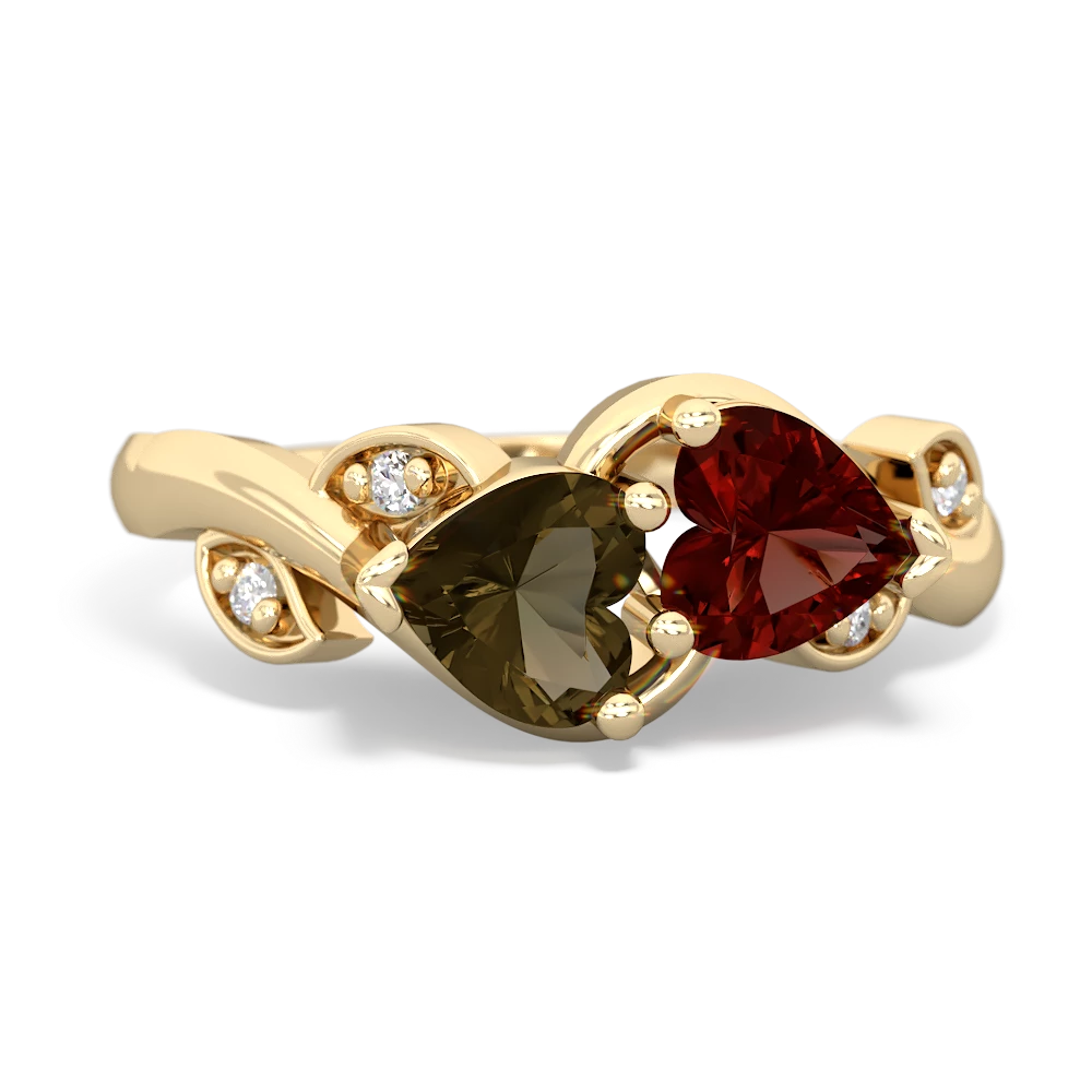 Smoky Quartz Floral Elegance 14K Yellow Gold ring R5790