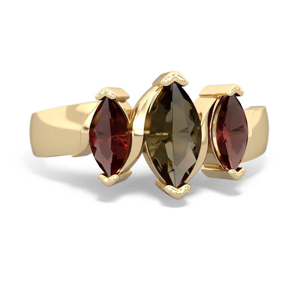 Smoky Quartz Three Peeks 14K Yellow Gold ring R2433