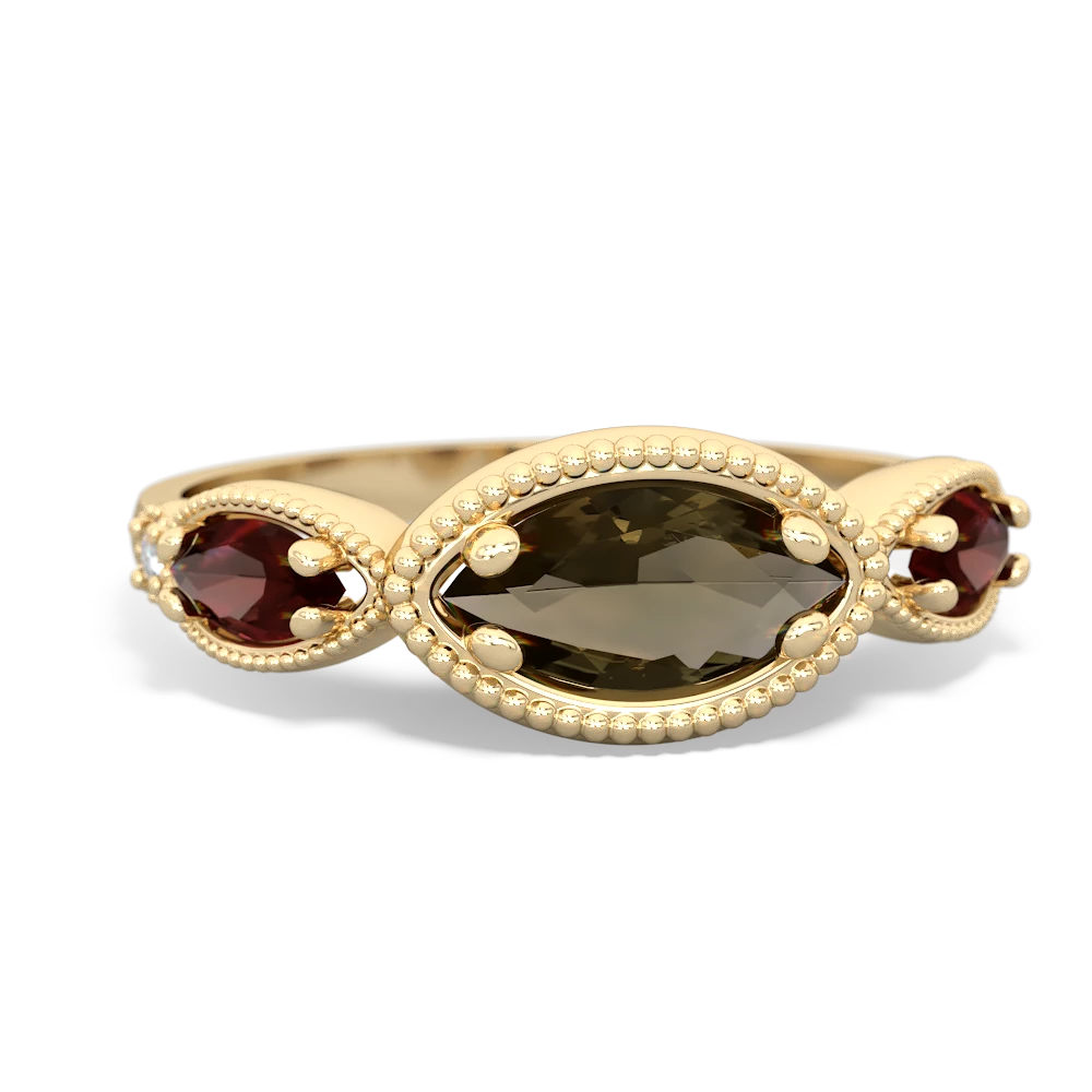 Smoky Quartz Milgrain Marquise 14K Yellow Gold ring R5700