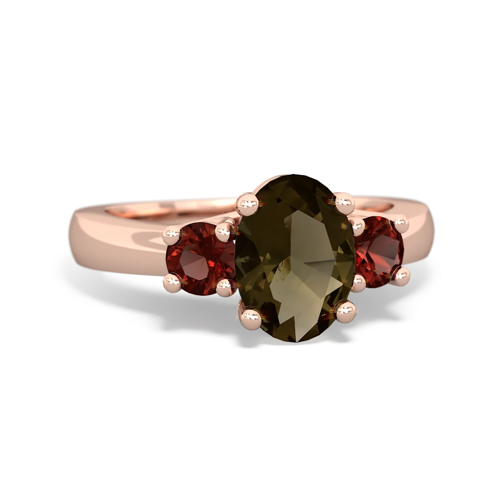 Smoky Quartz Three Stone Oval Trellis 14K Rose Gold ring R4024