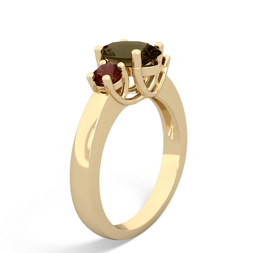 Smoky Quartz Three Stone Oval Trellis 14K Yellow Gold ring R4024