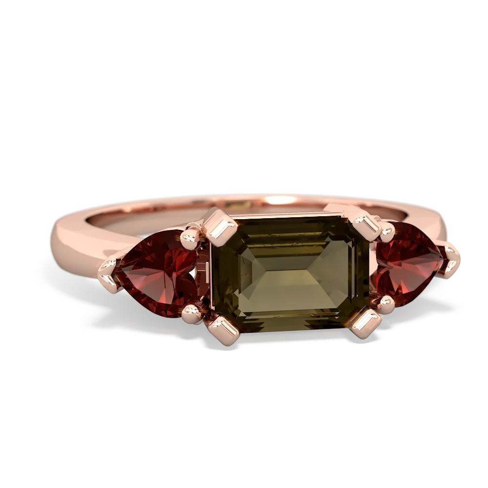 Smoky Quartz Three Stone 14K Rose Gold ring R5235