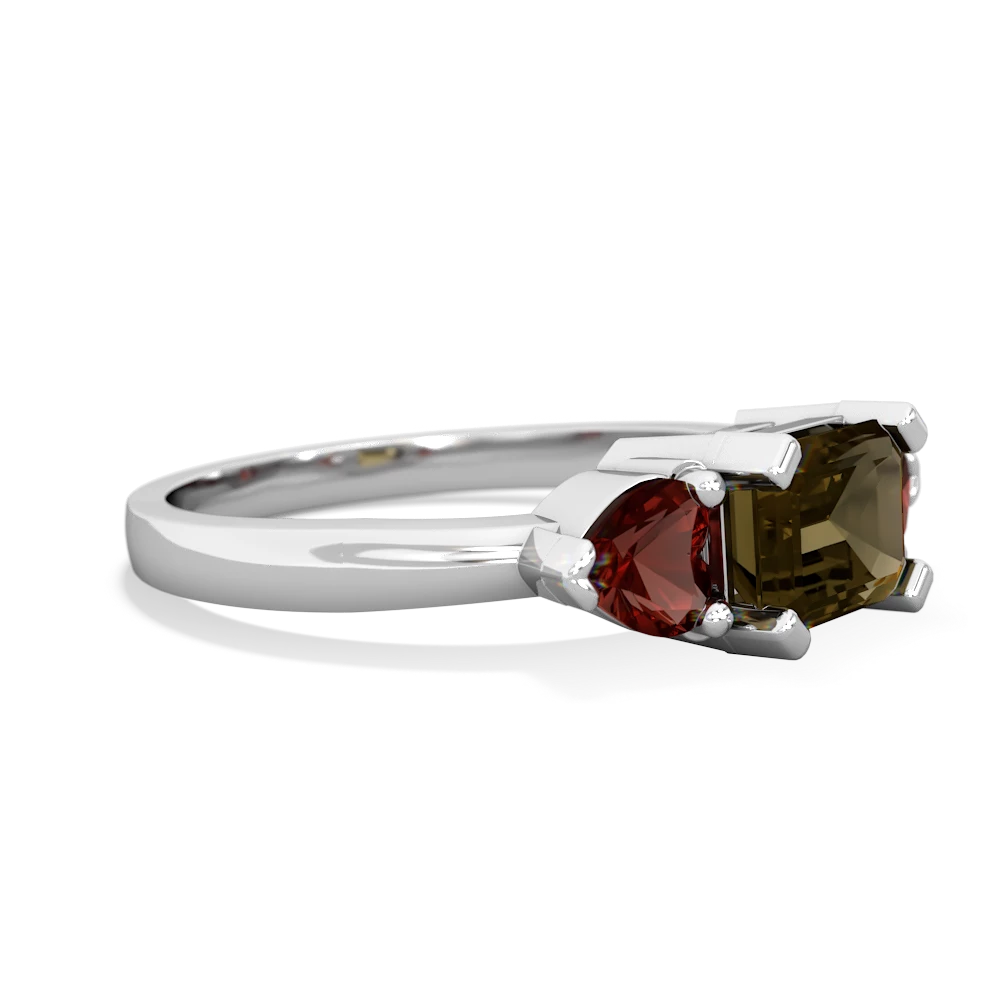 Smoky Quartz Three Stone 14K White Gold ring R5235